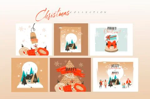 Hand drawn vector abstract fun stock flat Merry Christmas,and Happy New Year Stock Illustration