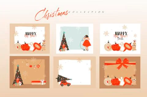 Hand drawn vector abstract fun stock flat Merry Christmas,and Happy New Year Illustrazione stock