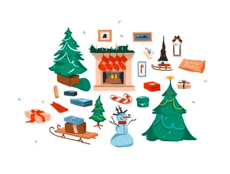 Hand drawn vector abstract fun stock flat Merry Christmas,and Happy New Year Illustrazione stock