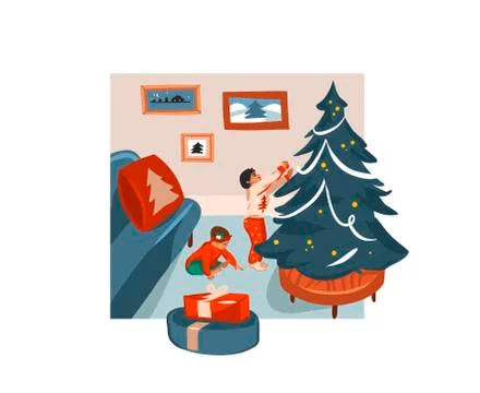 Hand drawn vector abstract fun stock flat Merry Christmas,and Happy New Year 스톡 일러스트