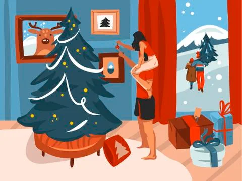 Hand drawn vector abstract fun stock flat Merry Christmas,and Happy New Year Illustrazione stock