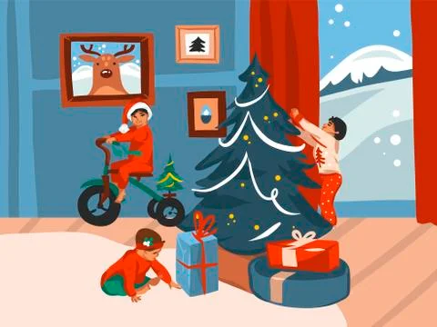 Hand drawn vector abstract fun stock flat Merry Christmas,and Happy New Year 스톡 일러스트