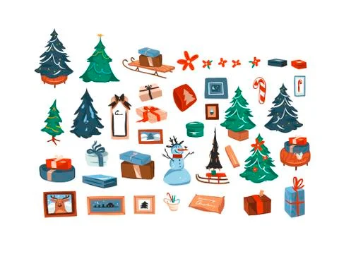 Hand drawn vector abstract fun stock flat Merry Christmas,and Happy New Year Stockillustratie