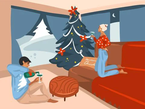 Hand drawn vector abstract fun stock flat Merry Christmas,and Happy New Year Illustrazione stock
