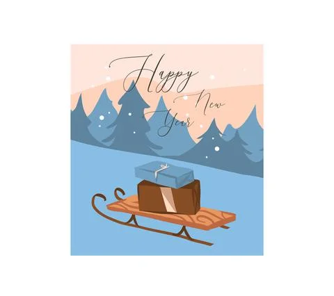 Hand drawn vector abstract fun stock flat Merry Christmas,and Happy New Year Stock Illustration