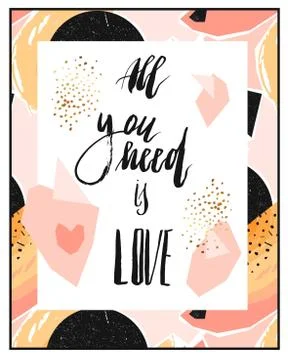 Hand drawn vector abstract geometric card template or poster with handwritten Illustrazione stock