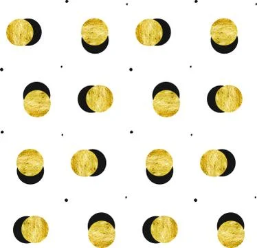 Hand drawn vector abstract gold full moon seamless pattern and black polka dots 库存插图
