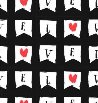 Hand drawn vector abstract graphic seamless pattern with love letter in flags in Illustrazione stock