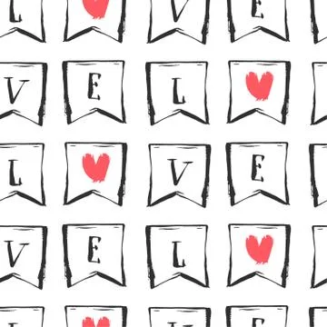 Hand drawn vector abstract graphic seamless pattern with love letter in flags in Stock Illustration