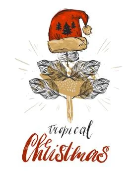 Hand drawn vector abstract graphic Christmas greeting card decoration with Stock Illustration
