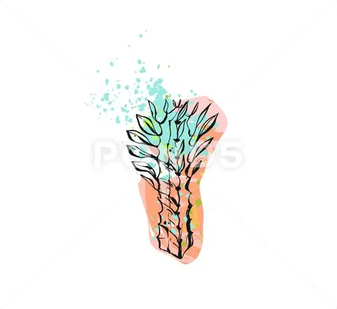 Hand drawn vector abstract graphic drawing succulent plant with freehand texture Stock Illustration