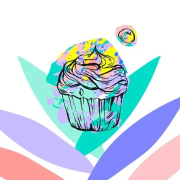 Hand drawn vector abstract graphic creative modern Cake Bakery design card Stock Illustration
