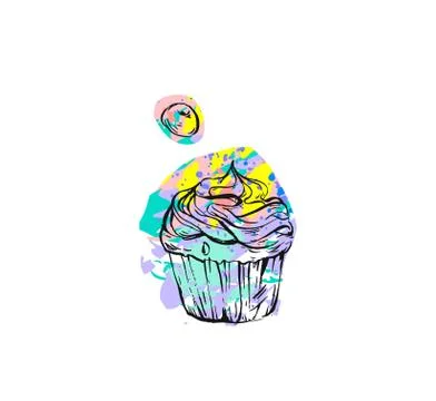 Hand drawn vector abstract graphic creative modern Cake Bakery design card Stock Illustration
