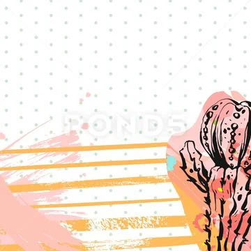 Hand drawn vector abstract graphic creative succulent,cactus and plants card Stock Illustration
