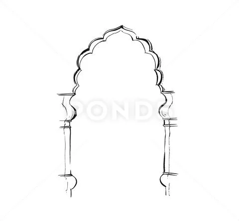 Hand drawn vector abstract graphic ink drawing illustration of arch isolated on Stock Illustration