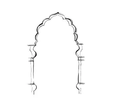 Hand drawn vector abstract graphic ink drawing illustration of arch isolated on Ilustración de archivo