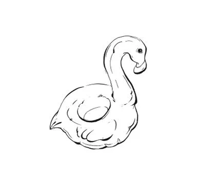 Hand drawn vector abstract graphic summer time ink drawing sketch of flamingo Stock Illustration