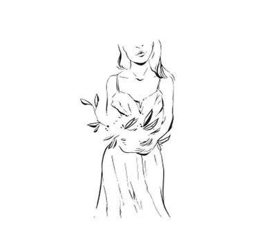 Hand drawn vector abstract graphic ink drawing illustration sketch of bridal Stock Illustration