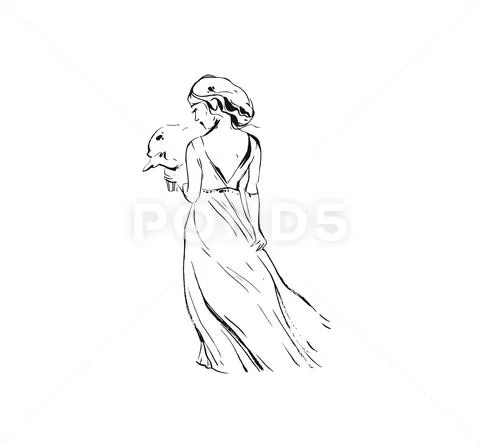 Hand drawn vector abstract graphic ink drawing illustration sketch of bride Stock Illustration