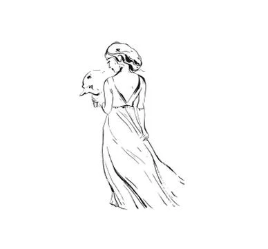 Hand drawn vector abstract graphic ink drawing illustration sketch of bride Stock Illustration