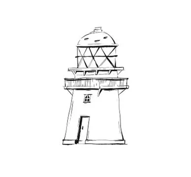 Hand drawn vector abstract graphic summer time ink drawing sketch of lighthouse Stock Illustration