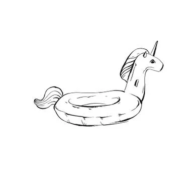 Hand drawn vector abstract graphic summer time ink drawing sketch of unicorn Stock Illustration