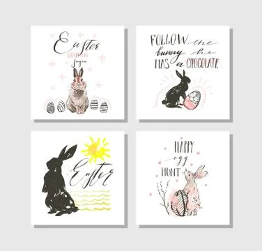 Hand drawn vector abstract graphic scandinavian collage Happy Easter cute Stock Illustration