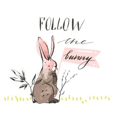 Hand drawn vector abstract graphic scandinavian collage Happy Easter cute simple イラスト素材