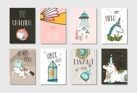 Hand drawn vector abstract graphic creative cartoon illustrations cards Illustrazione stock