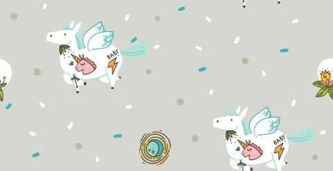Hand drawn vector abstract graphic creative cartoon illustrations seamless Illustrazione stock
