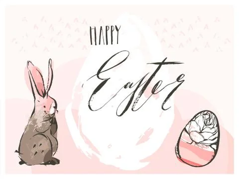 Hand drawn vector abstract graphic scandinavian Happy Easter cute simple bunny 库存插图
