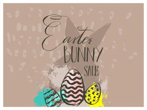 Hand drawn vector abstract graphic scandinavian collage Happy Easter cute bunny イラスト素材