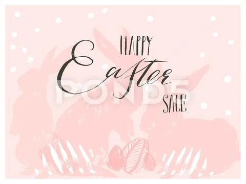 Hand Drawn Vector Abstract Graphic Scandinavian Collage Happy Easter Cute Simple