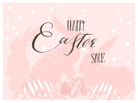 Hand drawn vector abstract graphic scandinavian collage Happy Easter cute simple 库存插图