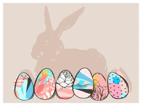 Hand drawn vector abstract graphic scandinavian collage Happy Easter cute simple Stock Illustration