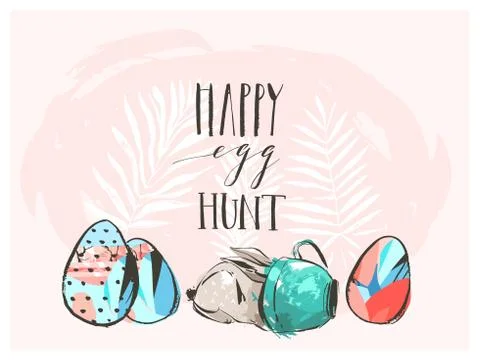 Hand drawn vector abstract graphic scandinavian collage Happy Easter cute simple Stock Illustration