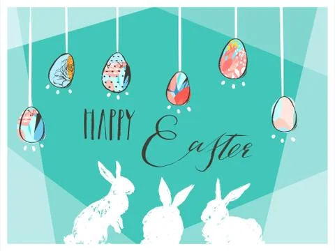 Hand drawn vector abstract graphic scandinavian collage Happy Easter cute simple 库存插图