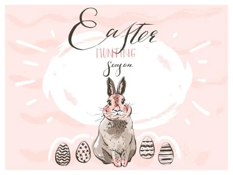 Hand drawn vector abstract graphic scandinavian Happy Easter cute simple bunny 库存插图