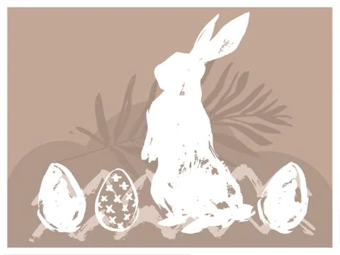 Hand drawn vector abstract graphic scandinavian collage Happy Easter cute simple Illustrazione stock