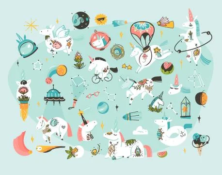 Hand drawn vector abstract graphic creative cartoon illustrations cards 스톡 일러스트