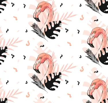 Hand drawn vector abstract graphic freehand textured sketch pink flamingo and イラスト素材