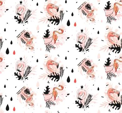Hand drawn vector abstract graphic freehand textured sketch pink flamingo and イラスト素材