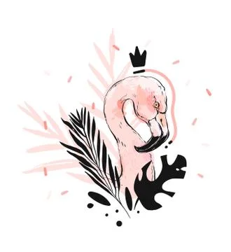Hand drawn vector abstract graphic freehand textured sketch pink flamingo and Illustration