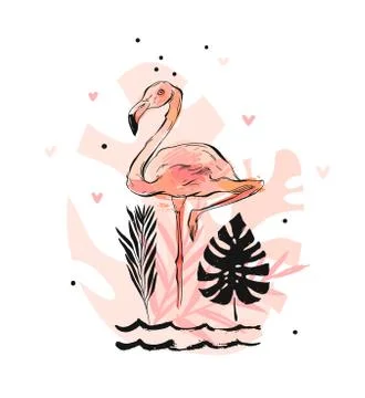 Hand drawn vector abstract graphic freehand textured sketch pink flamingo and イラスト素材