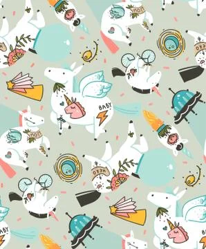Hand drawn vector abstract graphic creative cartoon illustrations seamless Stock Illustration