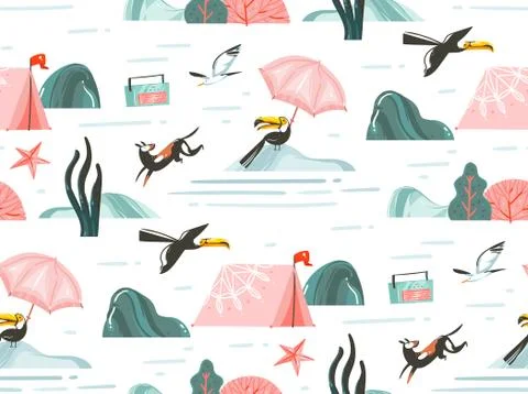 Hand drawn vector abstract graphic cartoon summer time flat illustrations 스톡 일러스트