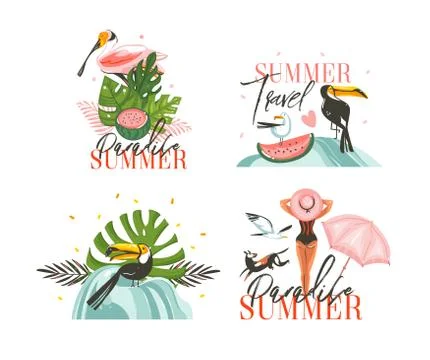 Hand drawn vector abstract graphic cartoon summer time flat illustrations sign イラスト素材