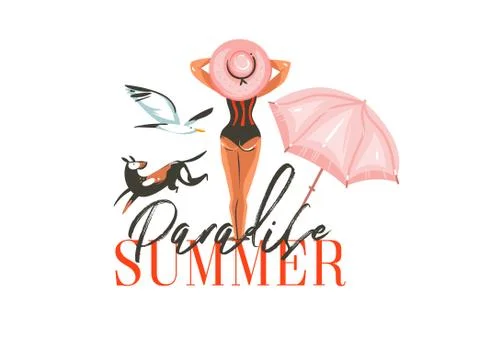 Hand drawn vector abstract graphic cartoon summer time flat illustrations sign 库存插图