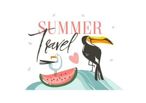Hand drawn vector abstract graphic cartoon summer time flat illustrations sign Stock Illustration