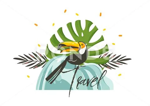 Hand drawn vector abstract graphic cartoon summer time flat illustrations sign Stock Illustration